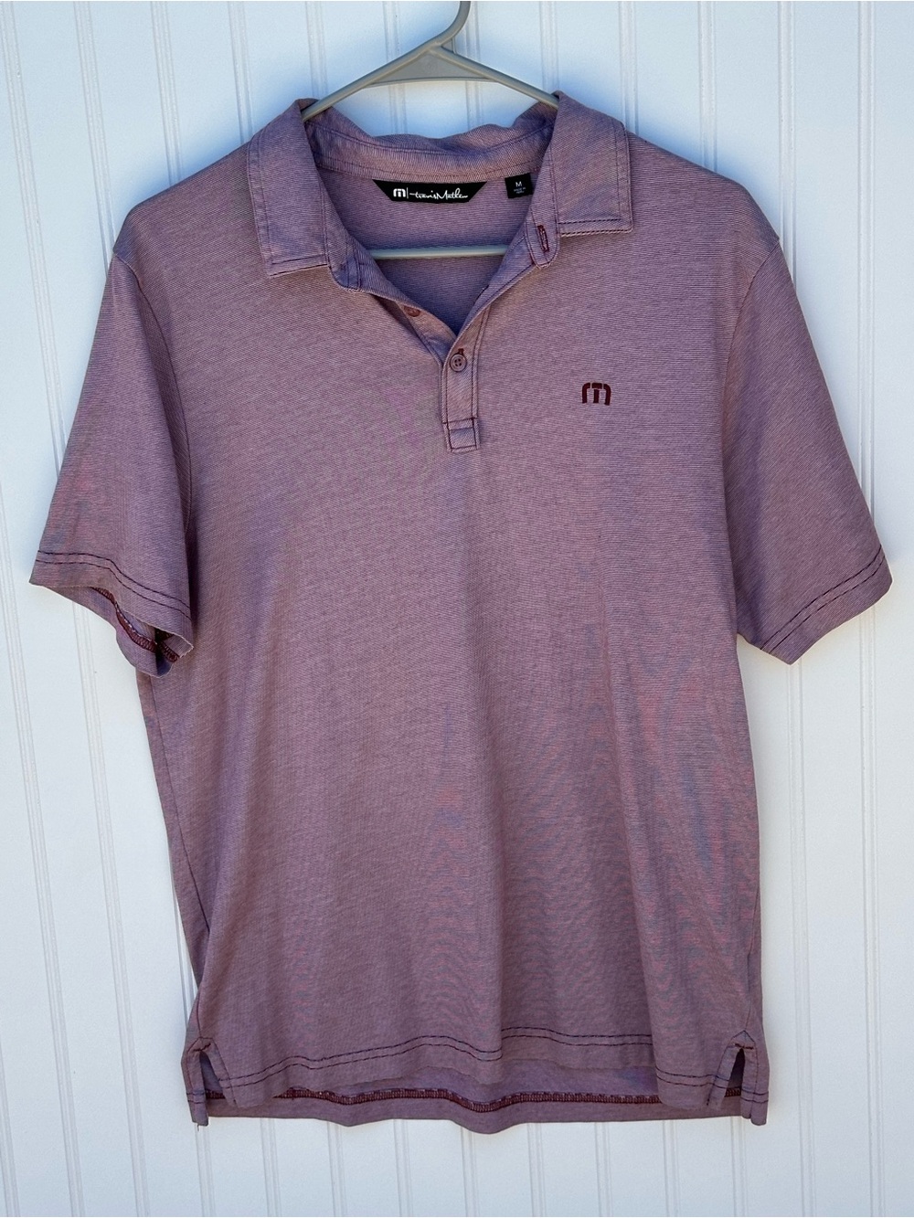 Travis Mathew Men's Maroon Pinstripe Shirt Polo
